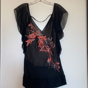 Vintage Karen Millen Embroidered Chiffon Top